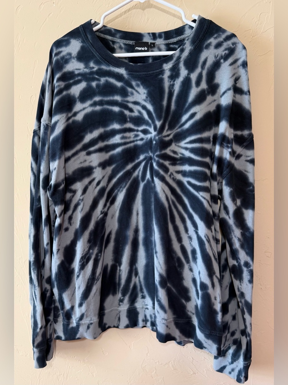 Mono B Blue & White Spiral Tie-Dye Crewneck Long Sleeve